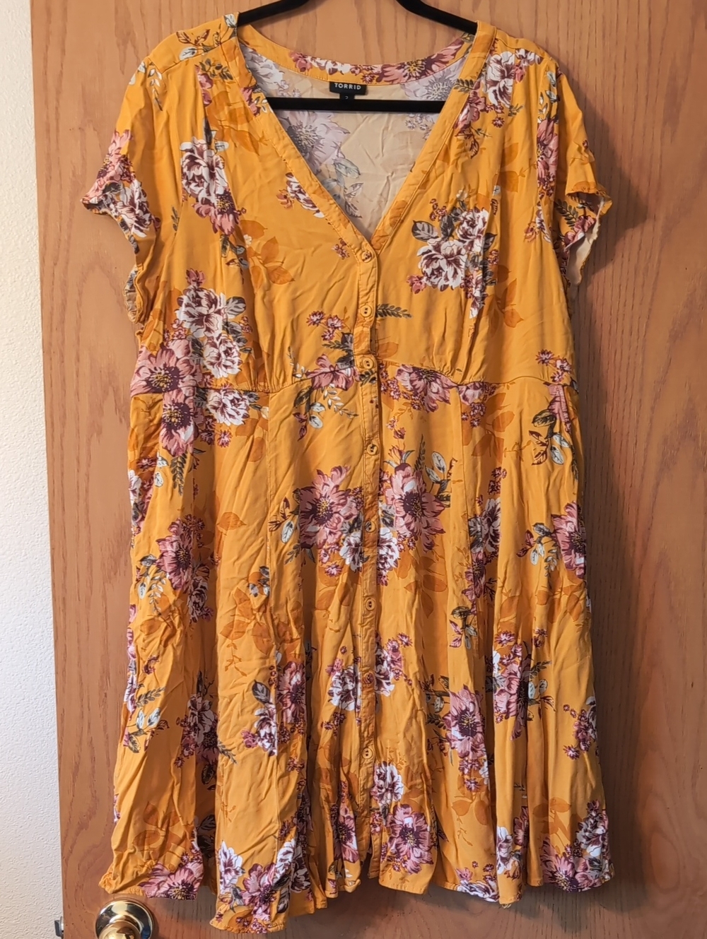 torrid Mustard Floral V‑Neck Button Mini Dress